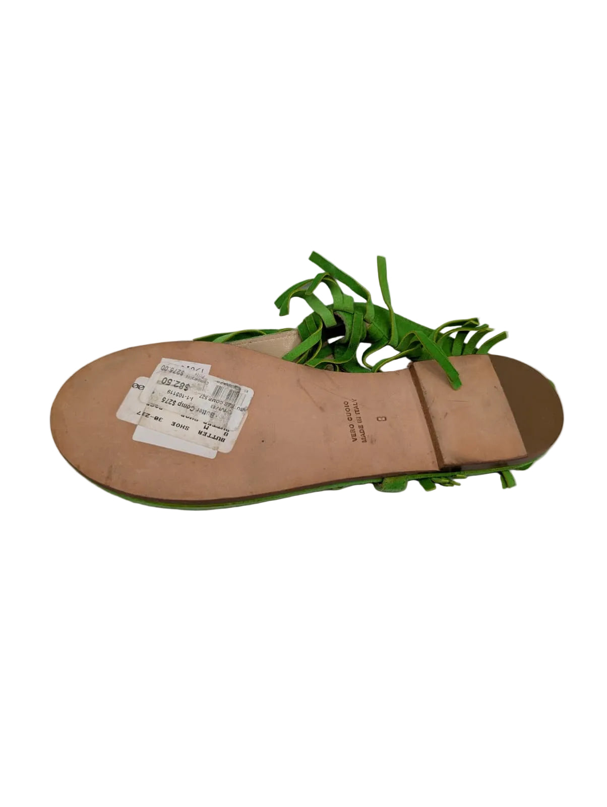 Butter Green Suede Fringe Flat Sandals