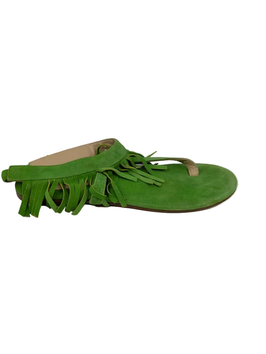 Butter Green Suede Fringe Flat Sandals