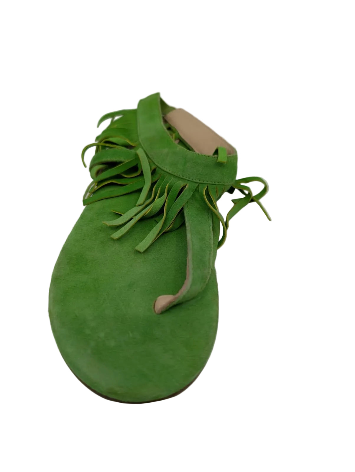 Butter Green Suede Fringe Flat Sandals