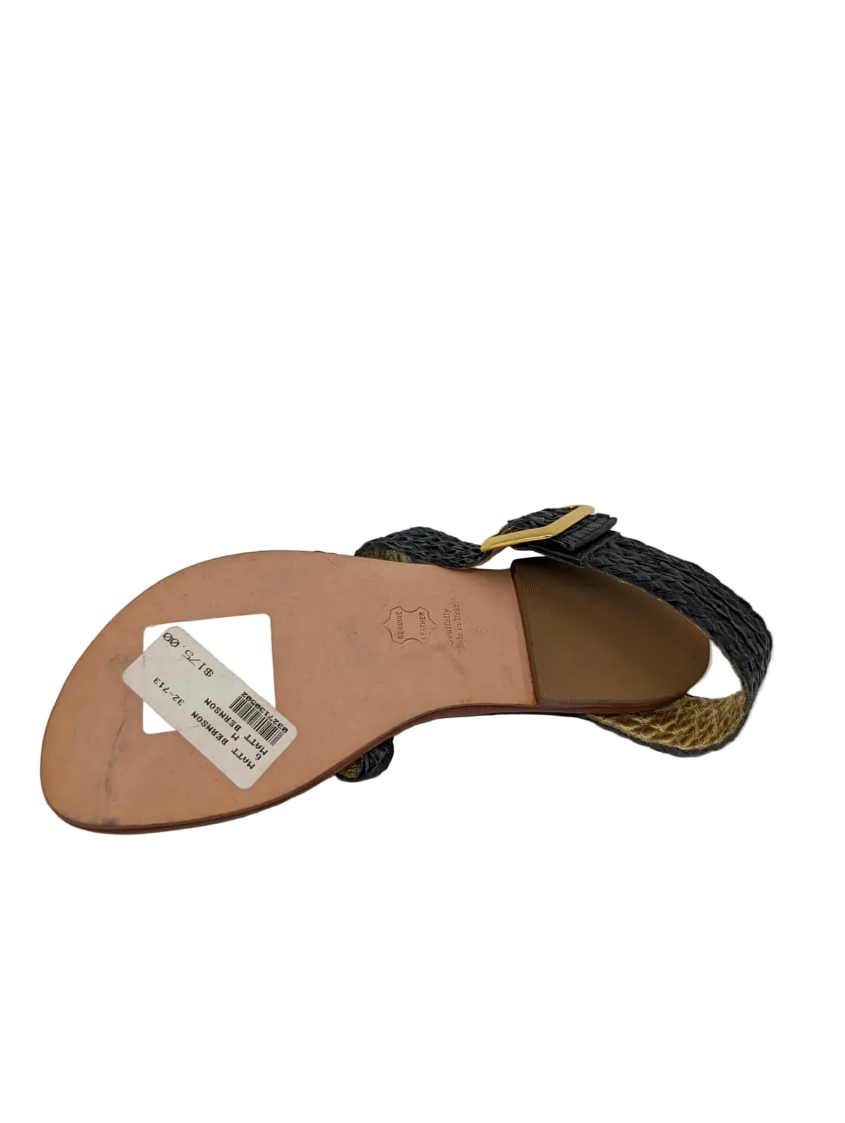 Black Woven Leather Matt Bernson Flat Sandals