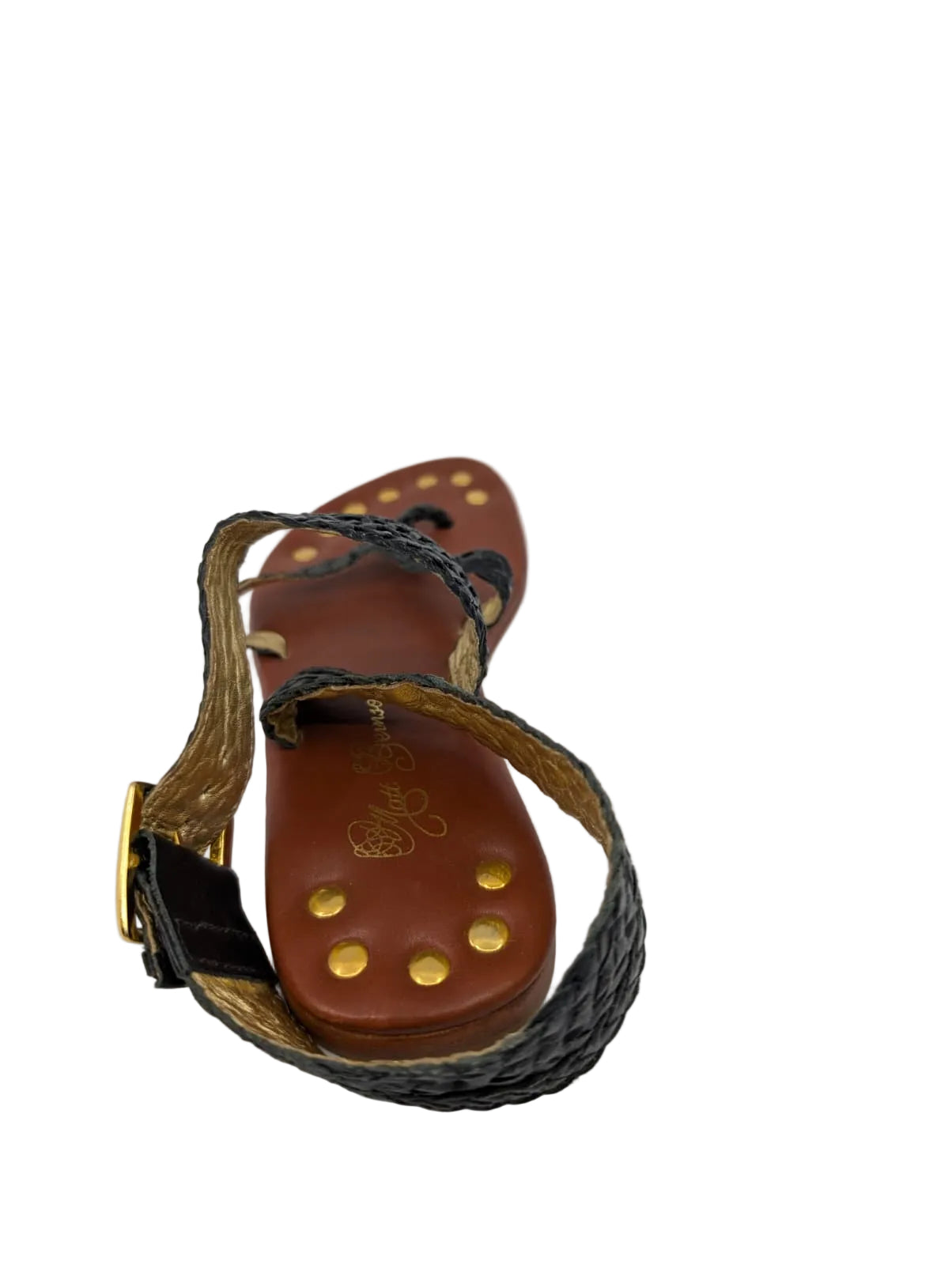 Black Woven Leather Matt Bernson Flat Sandals