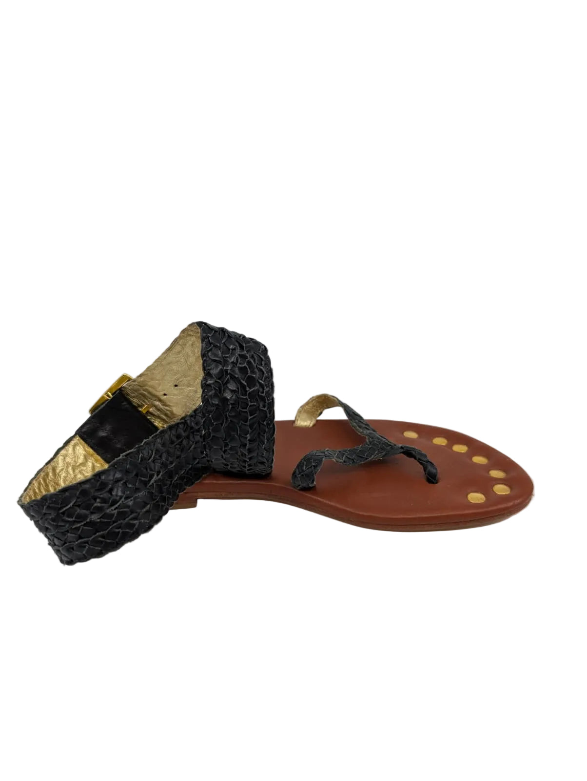 Black Woven Leather Matt Bernson Flat Sandals