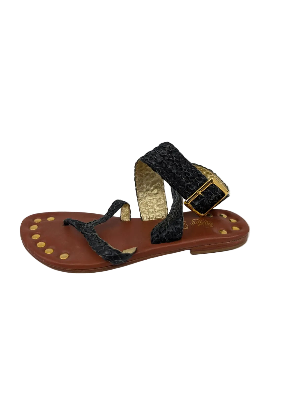 Black Woven Leather Matt Bernson Flat Sandals