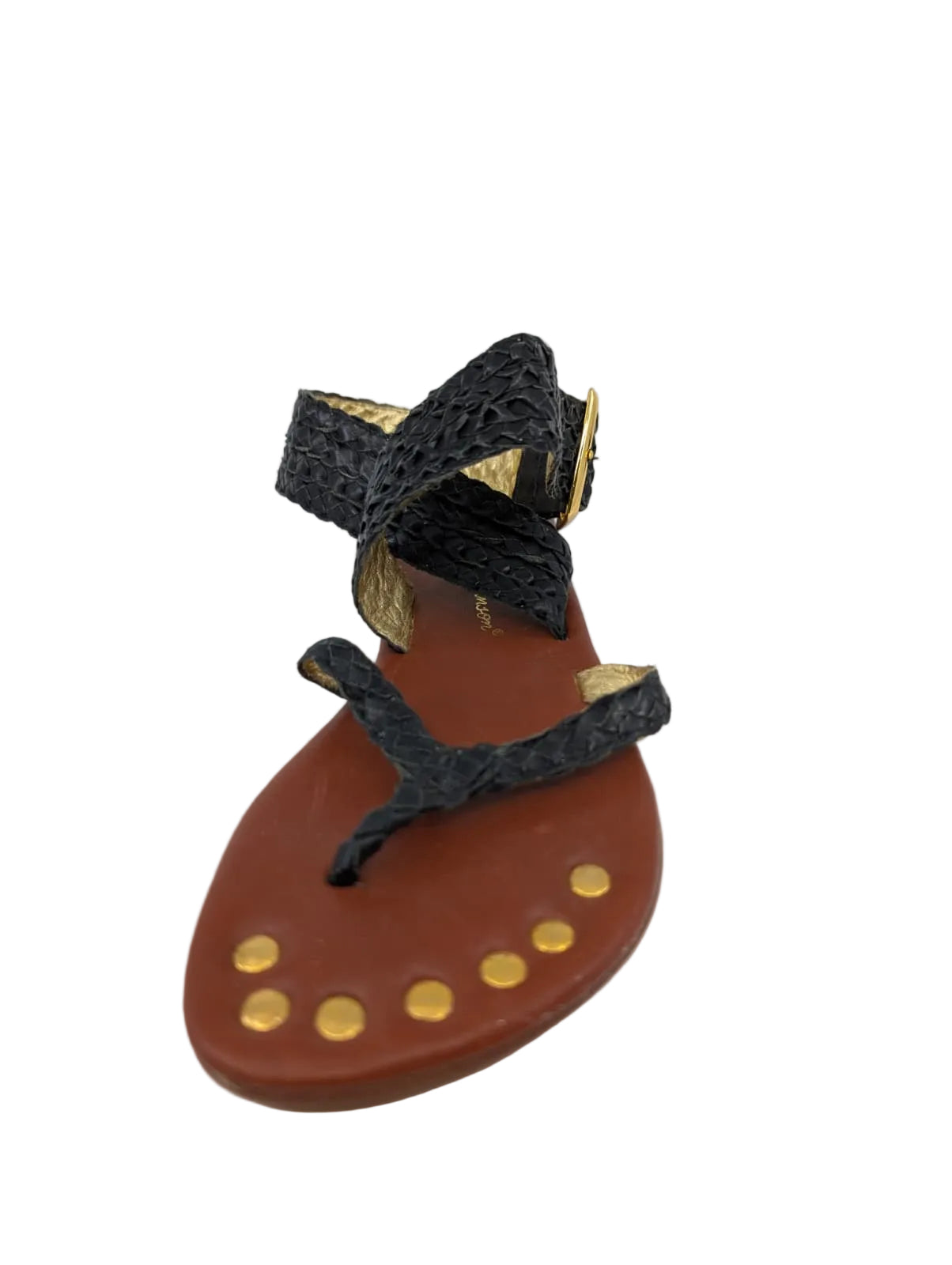 Black Woven Leather Matt Bernson Flat Sandals