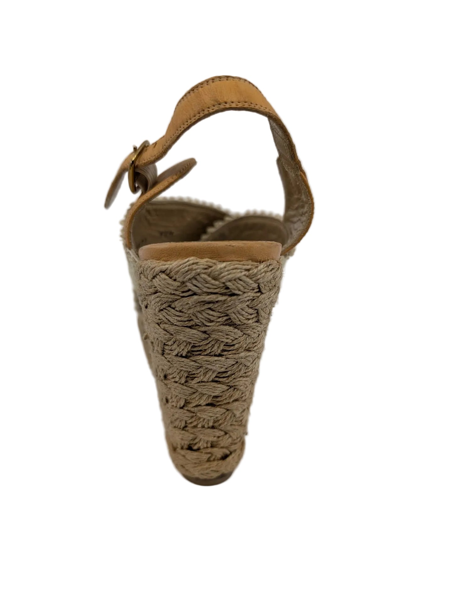 Stuart Weitzman White Raffia and Beige Leather Wedge Sandals