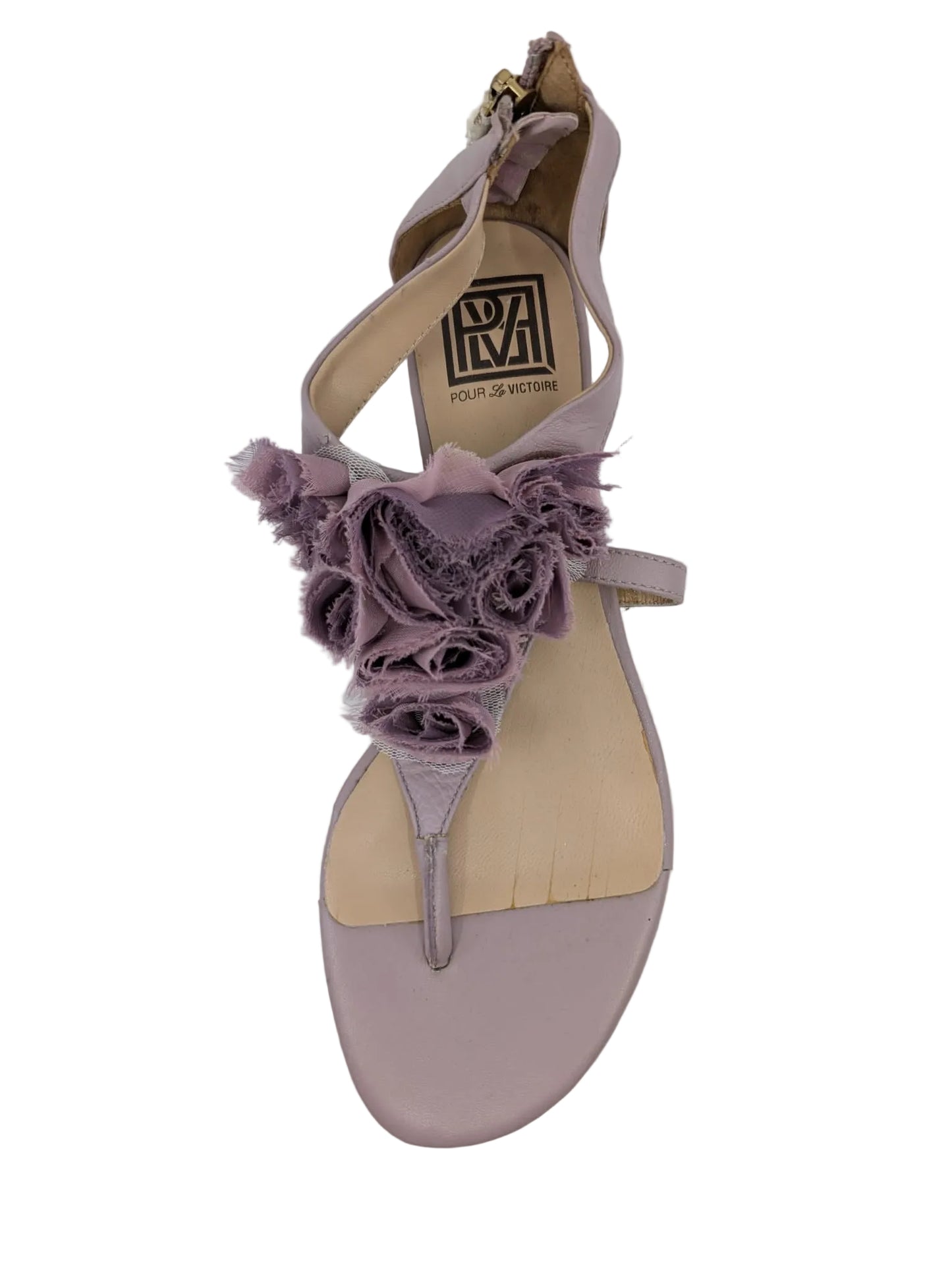 Pour La Victoire Purple Leather and Fabric Flat Sandals