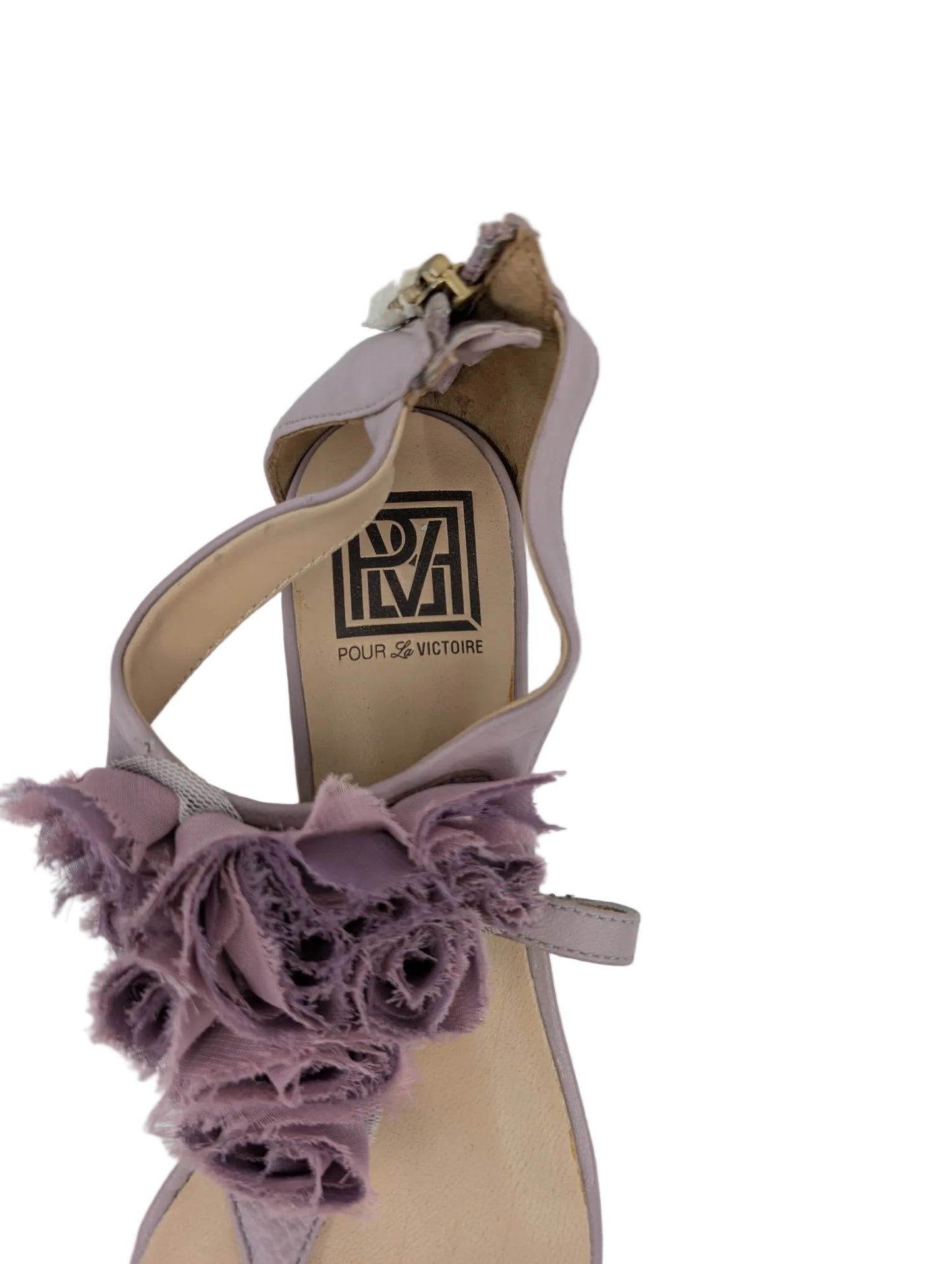 Pour La Victoire Purple Leather and Fabric Flat Sandals