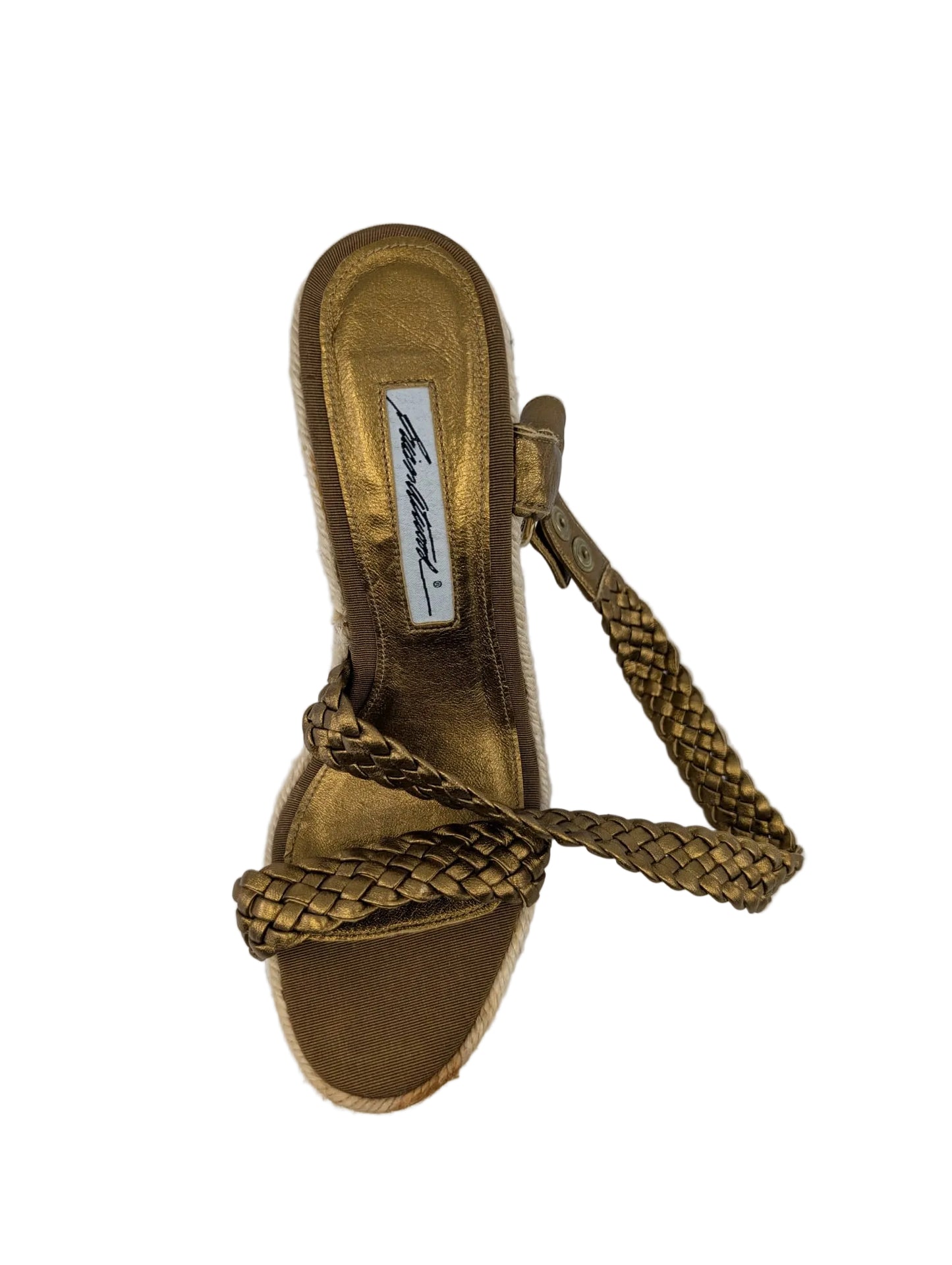 Gold Leather Strappy Brian Atwood Wedge Sandals