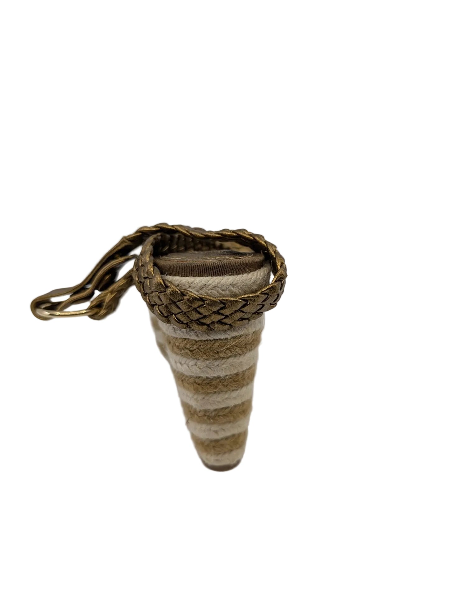 Gold Leather Strappy Brian Atwood Wedge Sandals