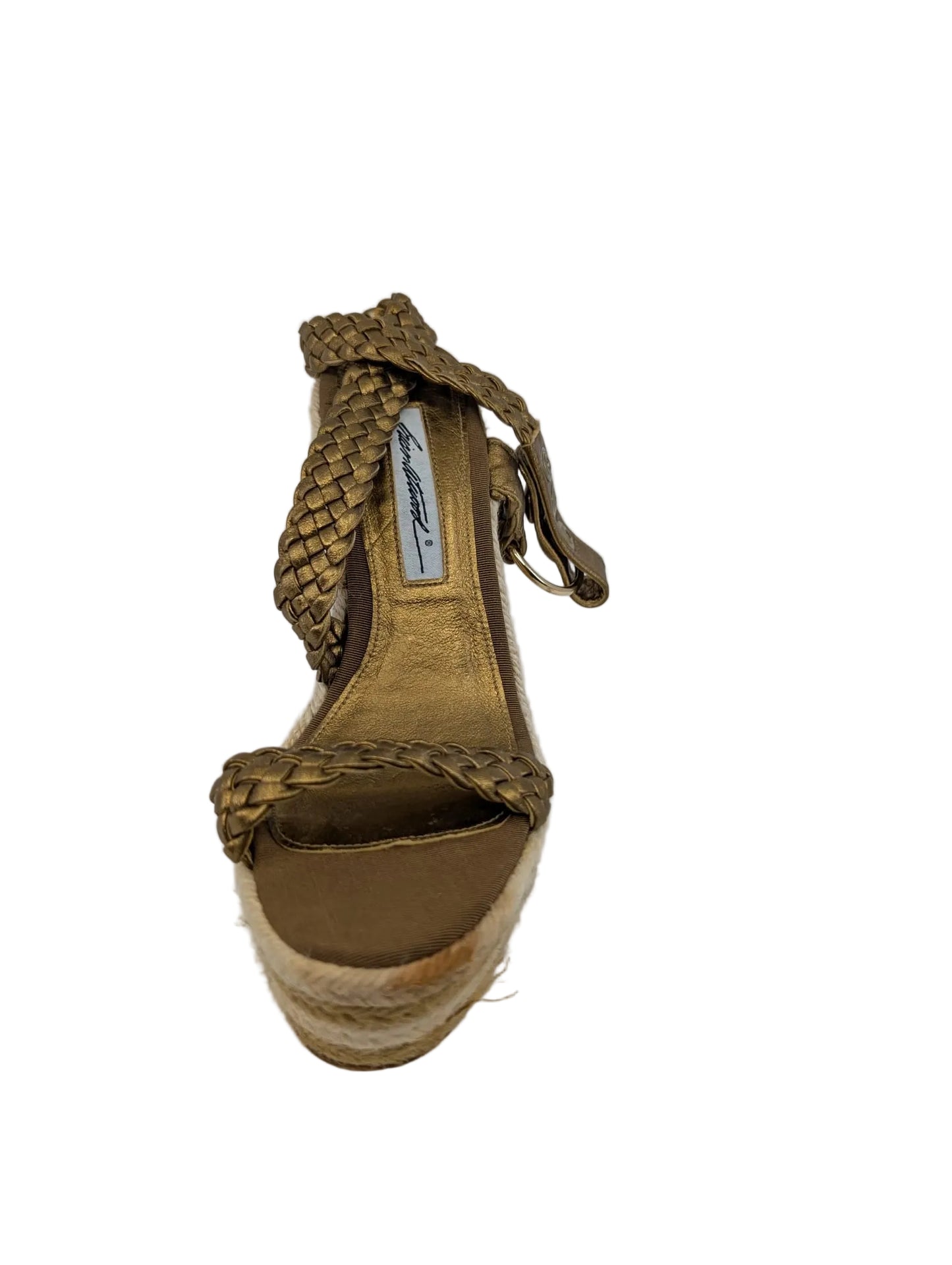 Gold Leather Strappy Brian Atwood Wedge Sandals