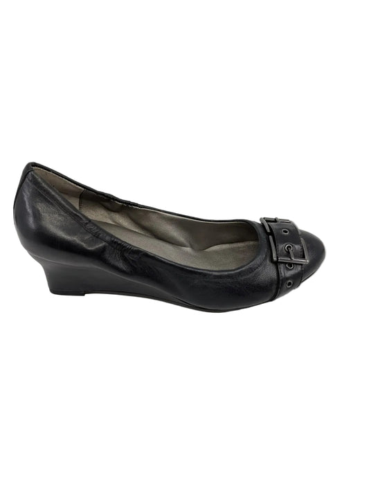 Deanna Black Leather Me Too Wedge Pumps