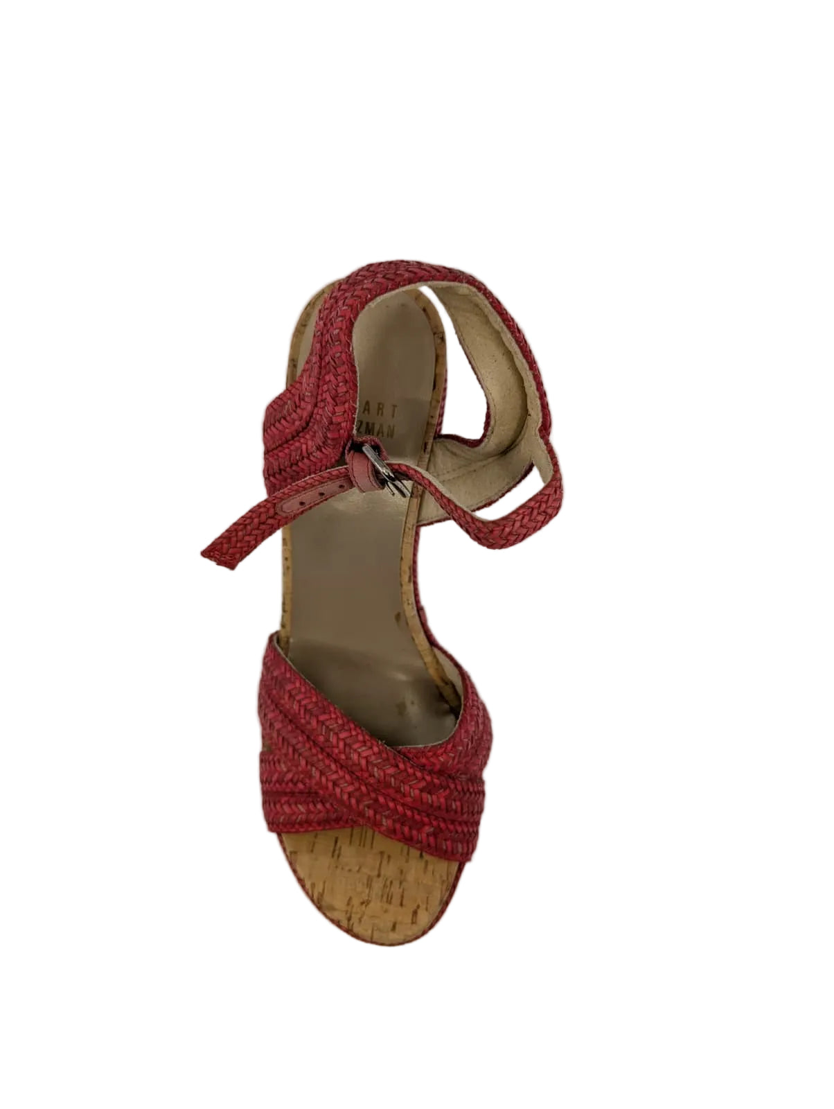 Stuart Weitzman Red Woven Cork Wedge Sandals
