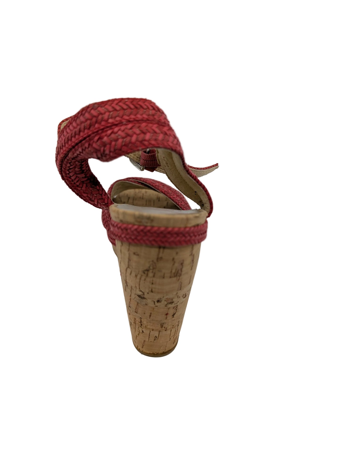 Stuart Weitzman Red Woven Cork Wedge Sandals
