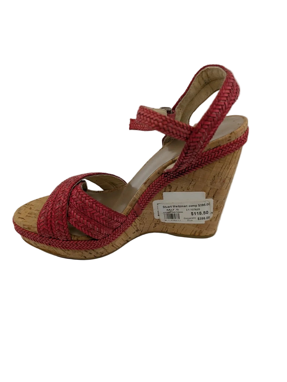 Stuart Weitzman Red Woven Cork Wedge Sandals
