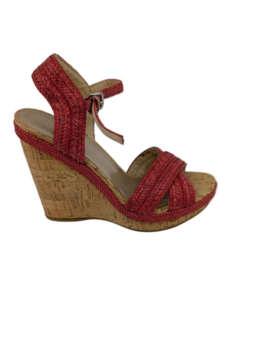Stuart Weitzman Red Woven Cork Wedge Sandals