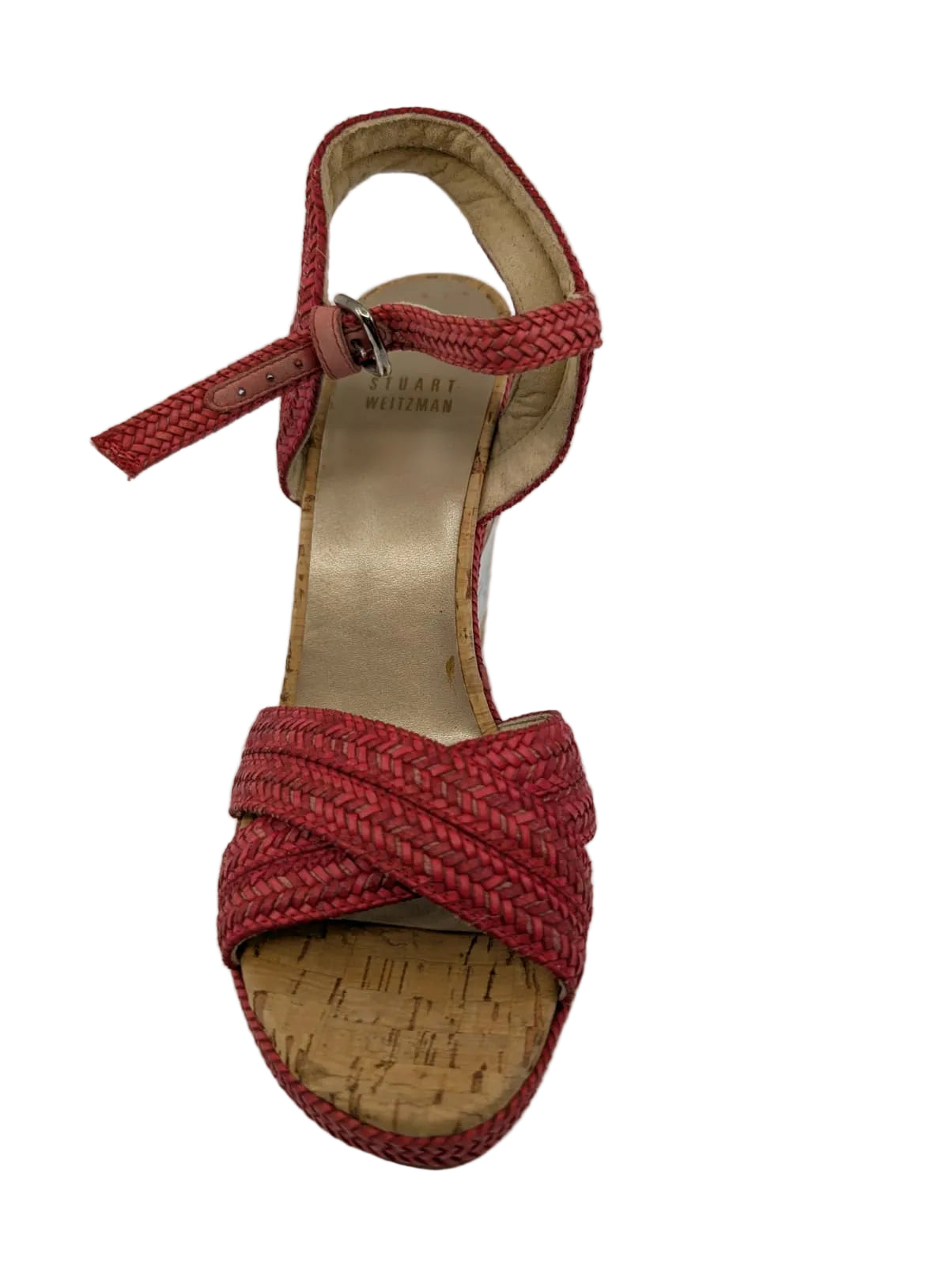 Stuart Weitzman Red Woven Cork Wedge Sandals