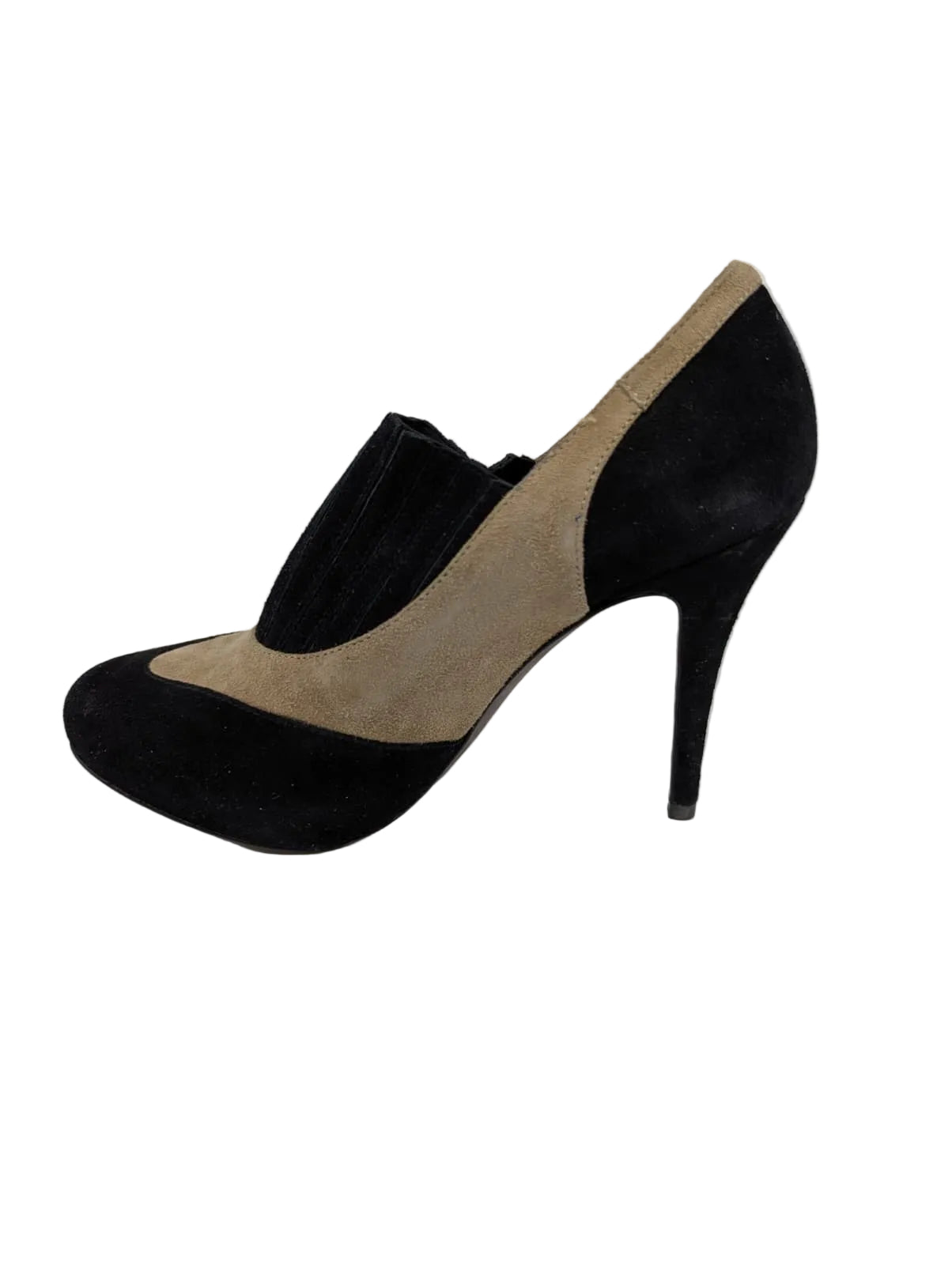 Donald Pliner Black and Beige Suede Pumps