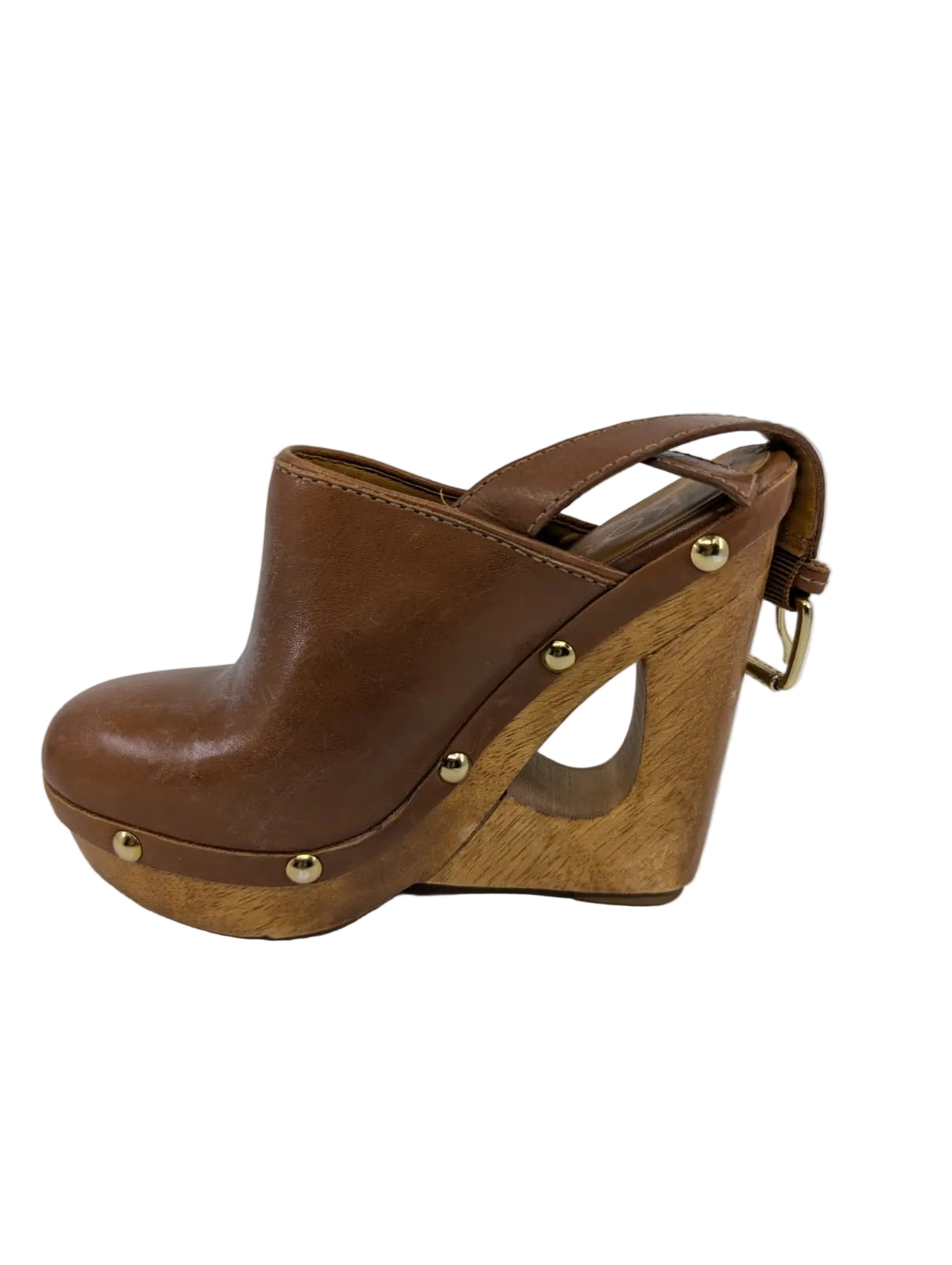 Brown Leather Michael Kors Wedge Clogs
