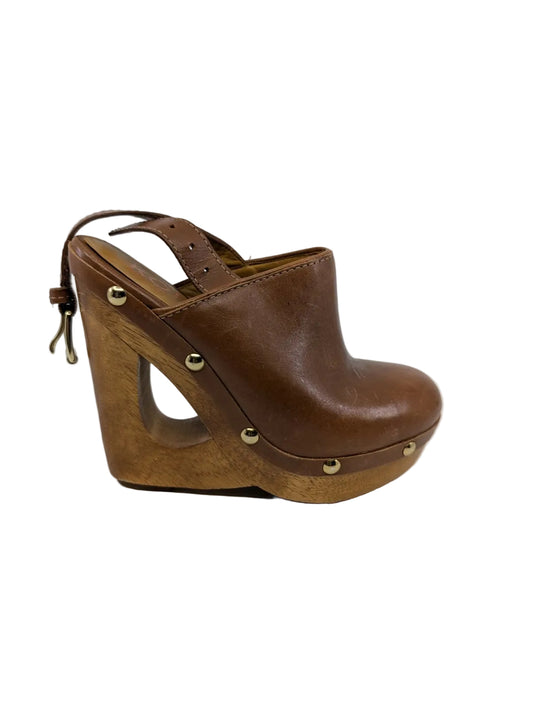 Brown Leather Michael Kors Wedge Clogs