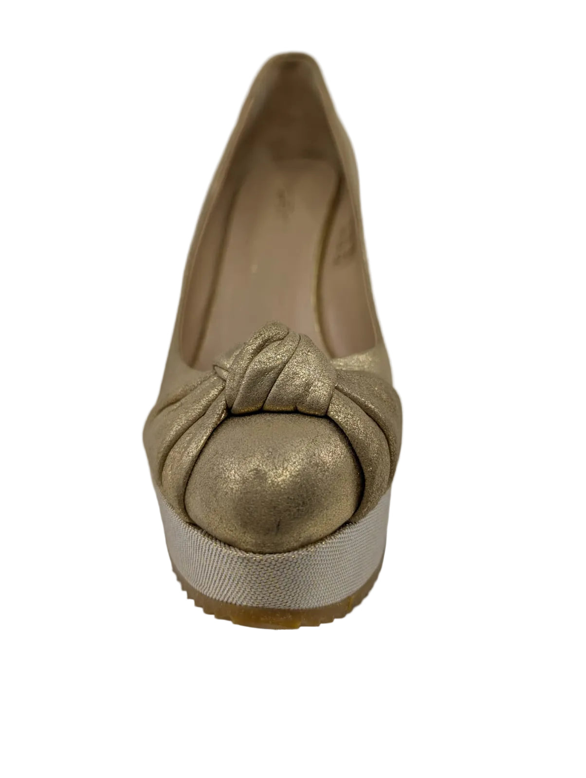 Tapeet Gold Leather Wedge Pumps