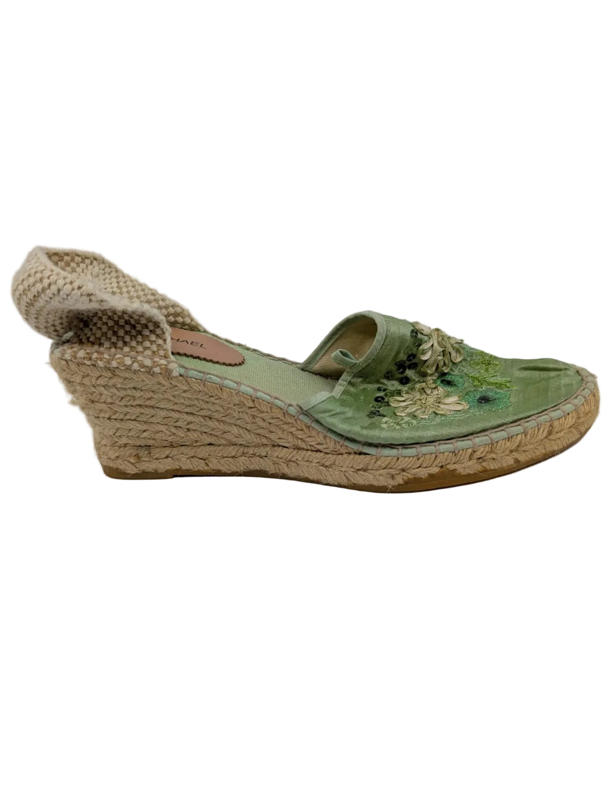 Eric Michael Green Fabric Wedge Espadrille Sandals
