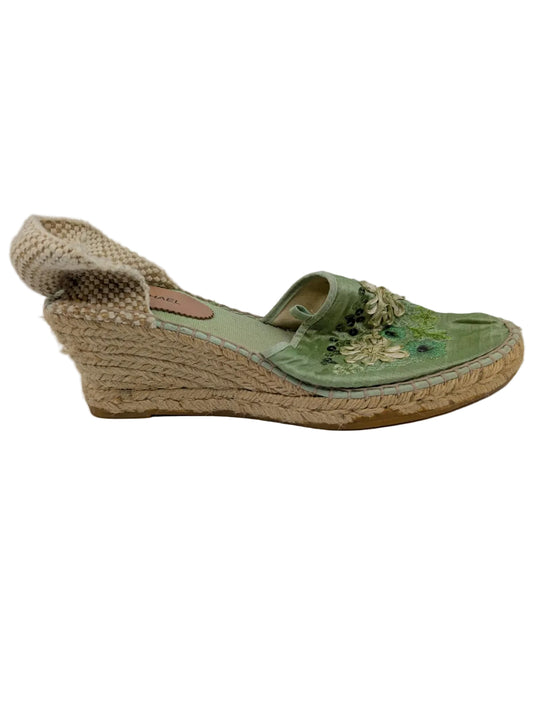 Eric Michael Green Fabric Wedge Espadrille Sandals