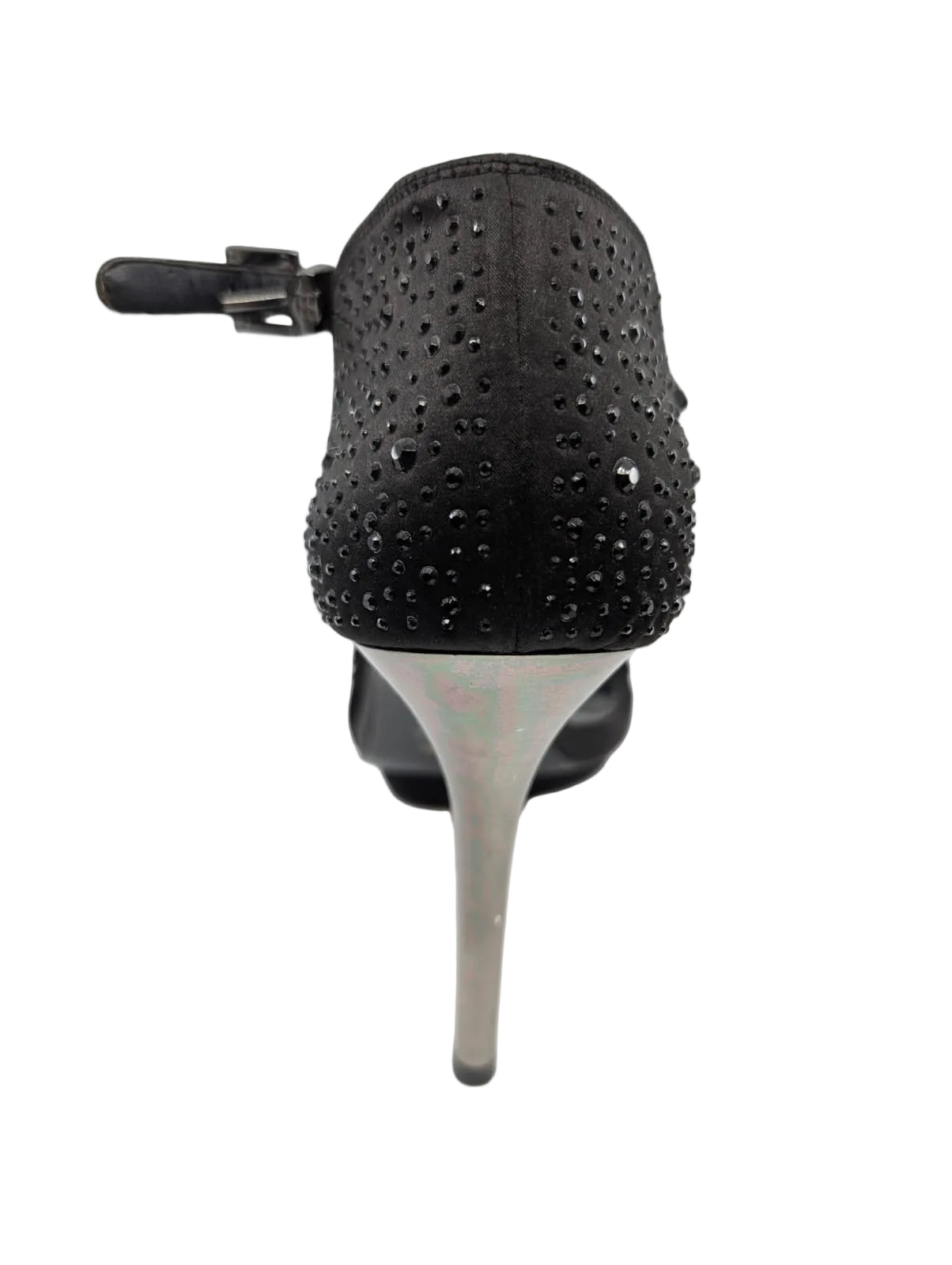 Peeking Black Satin BCBG Sandals