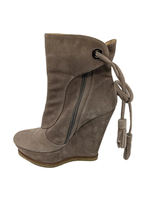 Pura Lopez Taupe Suede Wedge Ankle Boots