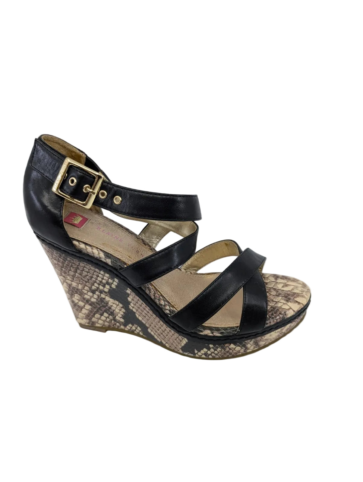 Katherine Black Leather Elaine Turner Wedge Sandals