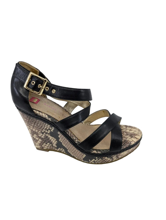 Katherine Black Leather Elaine Turner Wedge Sandals