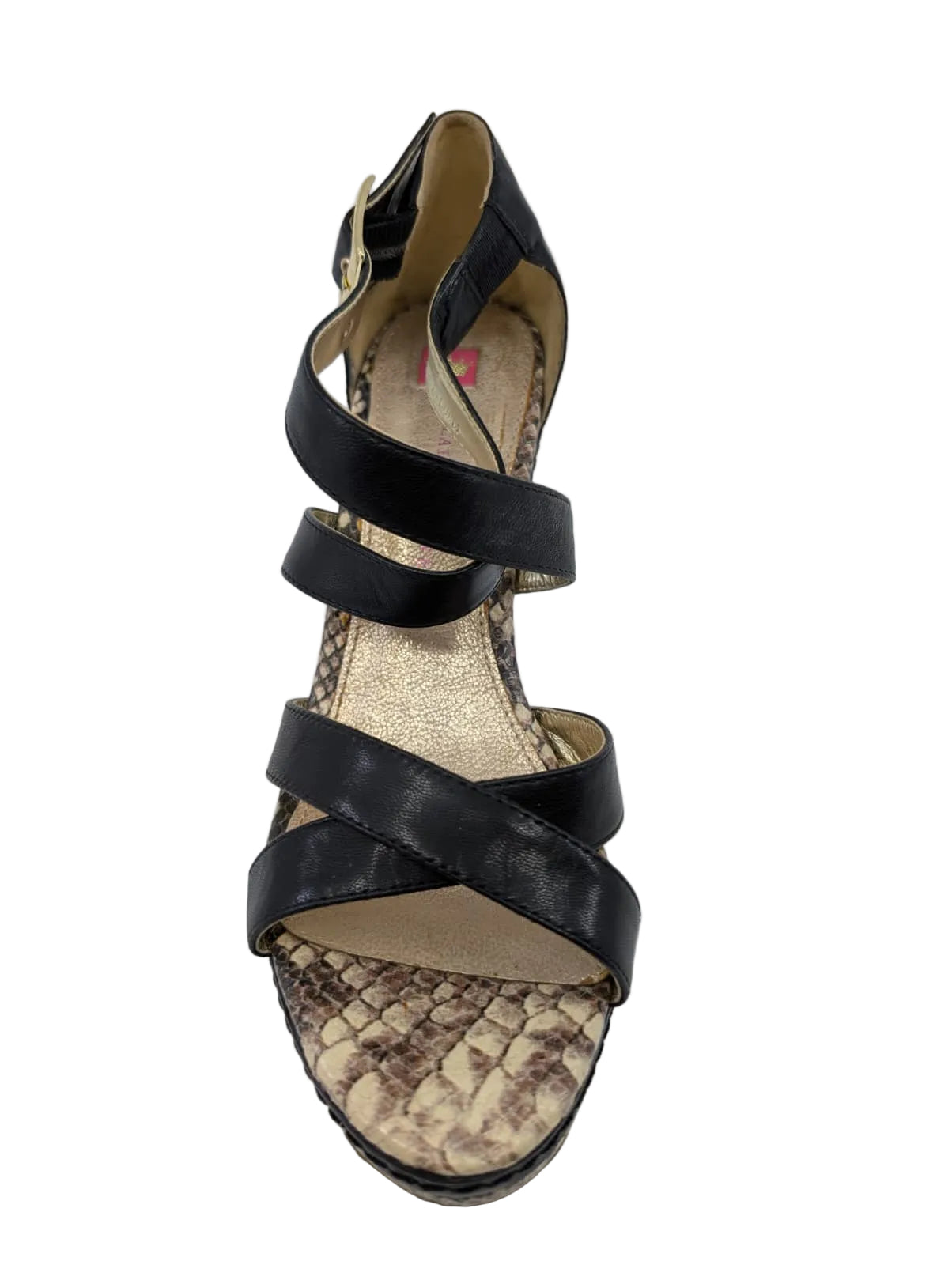 Katherine Black Leather Elaine Turner Wedge Sandals