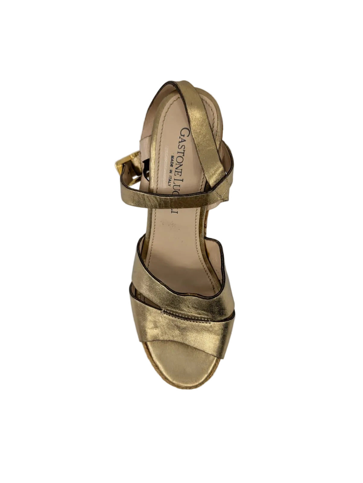 Gastone Lucioli Gold Leather Wedge Sandals