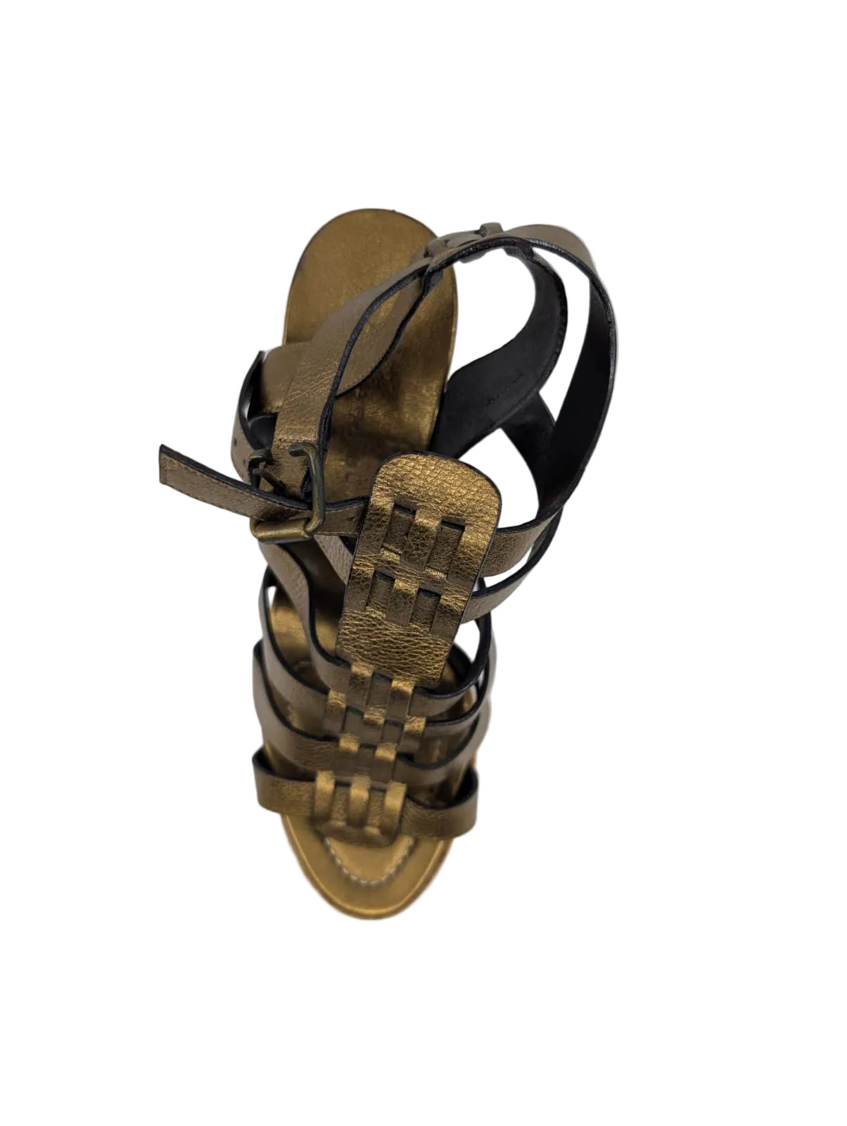 Barbara Bui Gold Strappy Leather Wedge Sandals