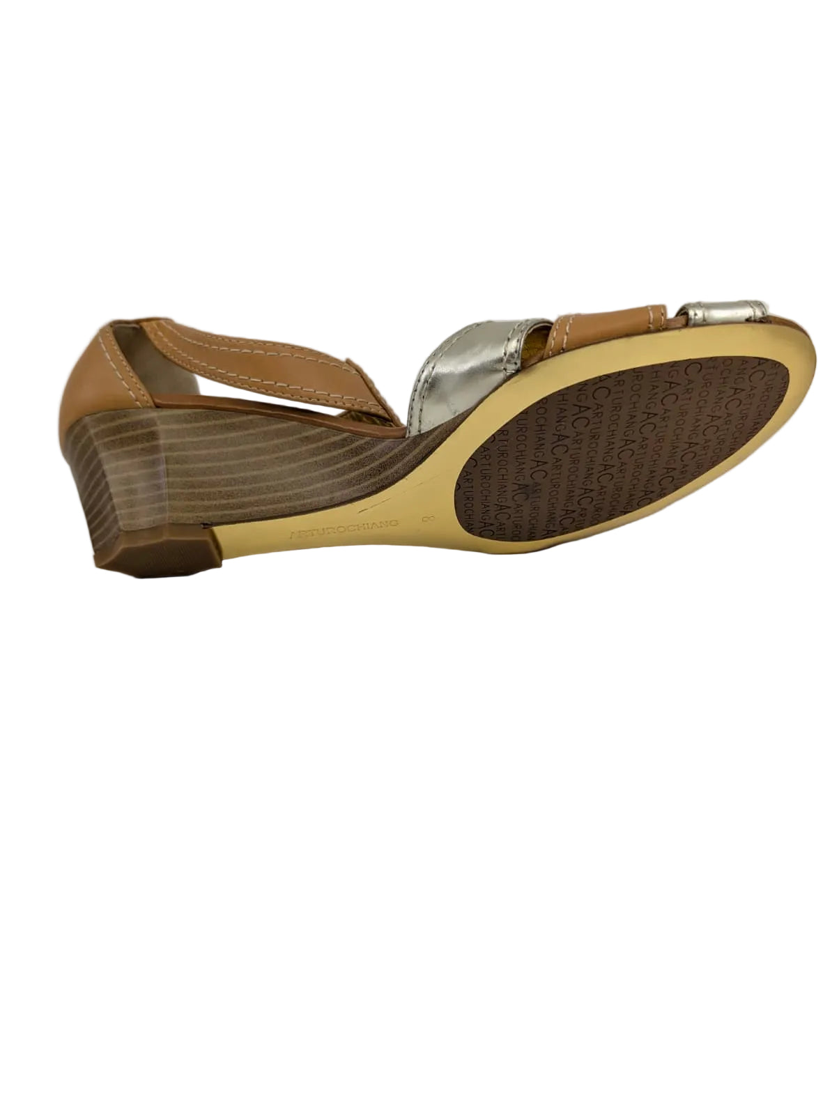 Arturo Chiang Beige Leather Wedge Sandals