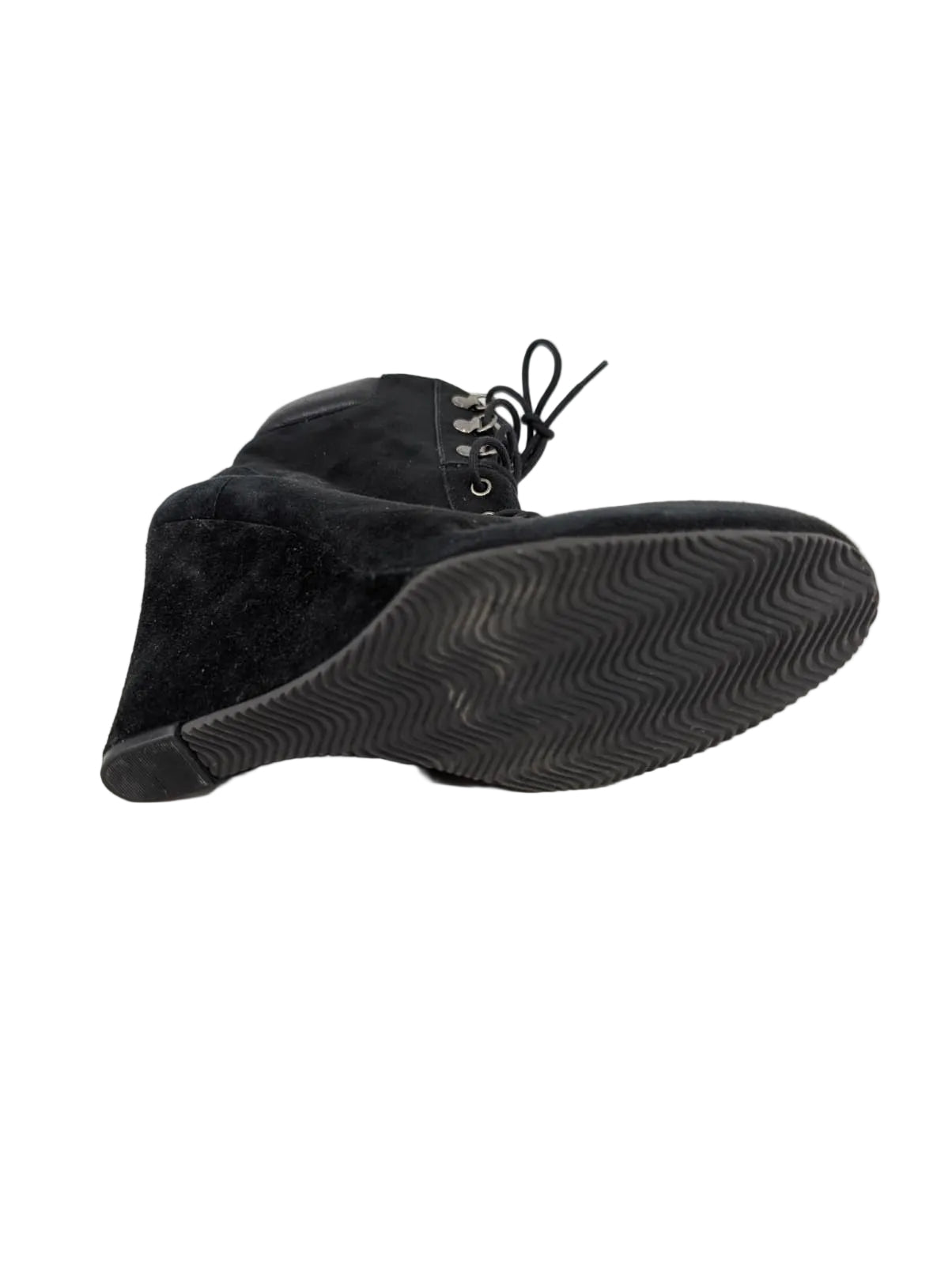 Pour la Victoire Black Suede Ankle Wedge Boots