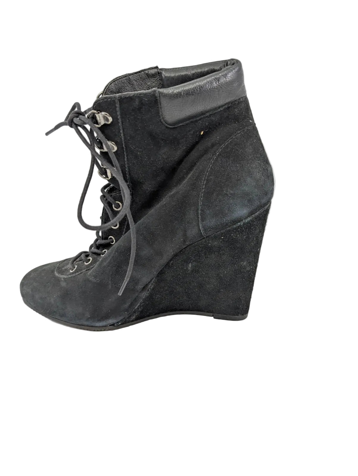 Pour la Victoire Black Suede Ankle Wedge Boots