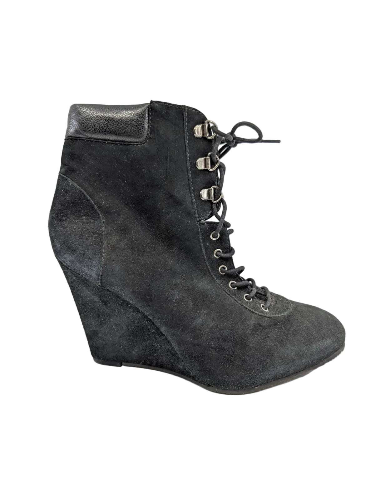 Pour la Victoire Black Suede Ankle Wedge Boots
