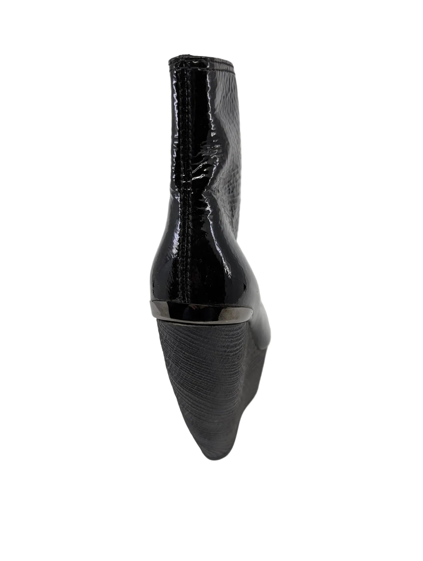 Lanvin Black Patent Leather Wedge Boots