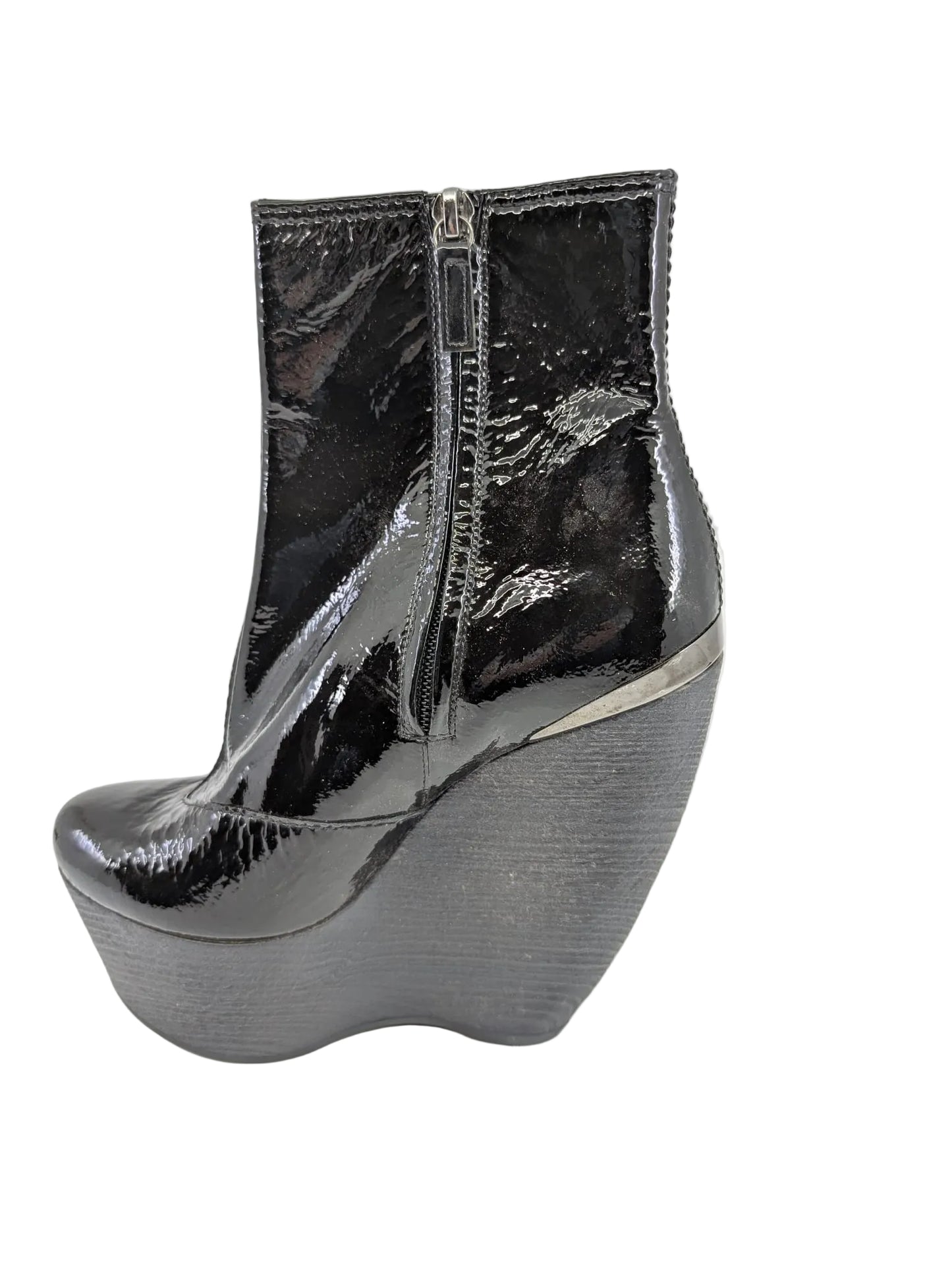 Lanvin Black Patent Leather Wedge Boots