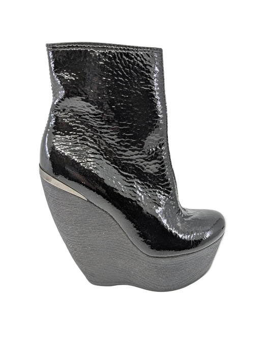 Lanvin Black Patent Leather Wedge Boots