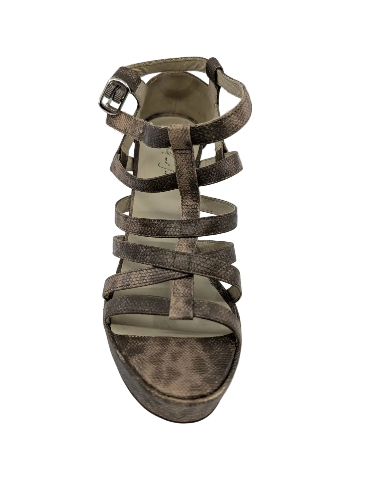 Elizabeth and James Beige Snake Print Strappy Sandals