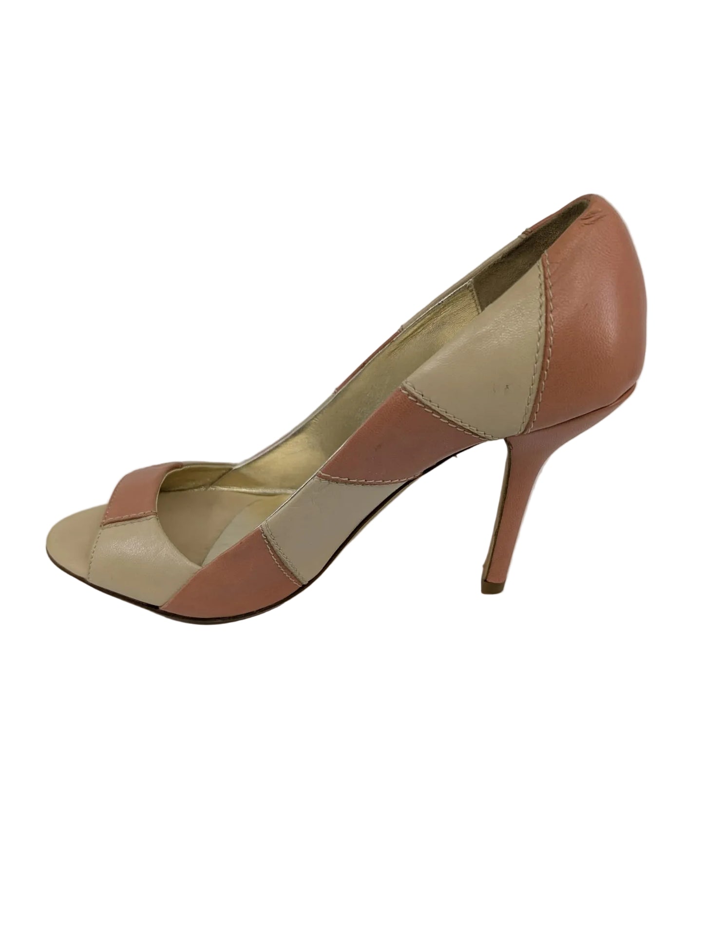Claudia Ciuti Beige Leather Peeptoe Pumps