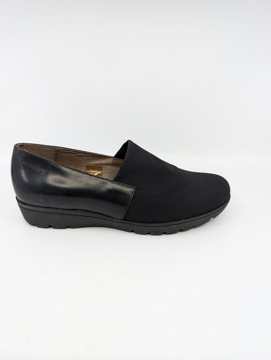 A1374 Black Lycra and Leather Wonders Wedge Loafers