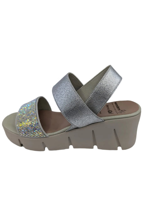 D8001 Silver Rhinestones Fabric and Leather Sandals Platform Wonders