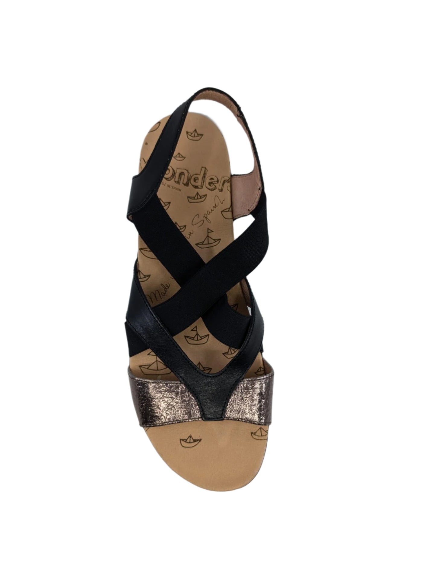 C1181 Black Fabric and Leather Sandals Wonders