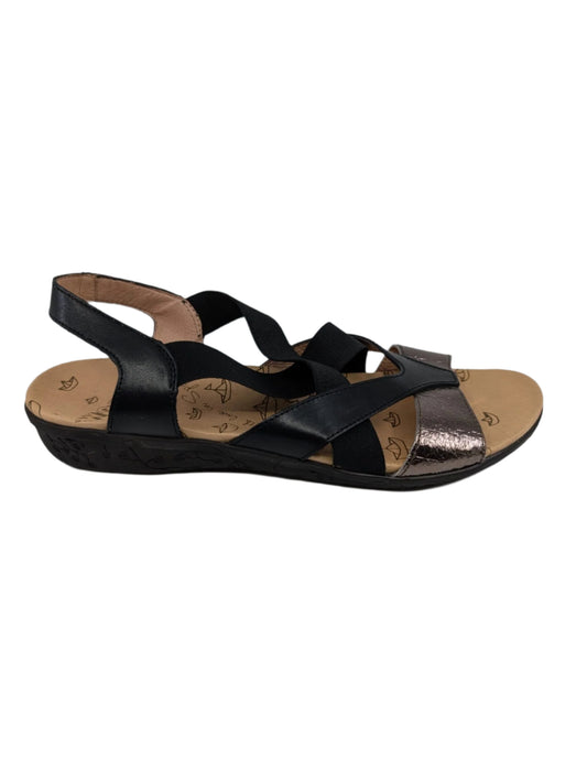 C1181 Black Fabric and Leather Sandals Wonders