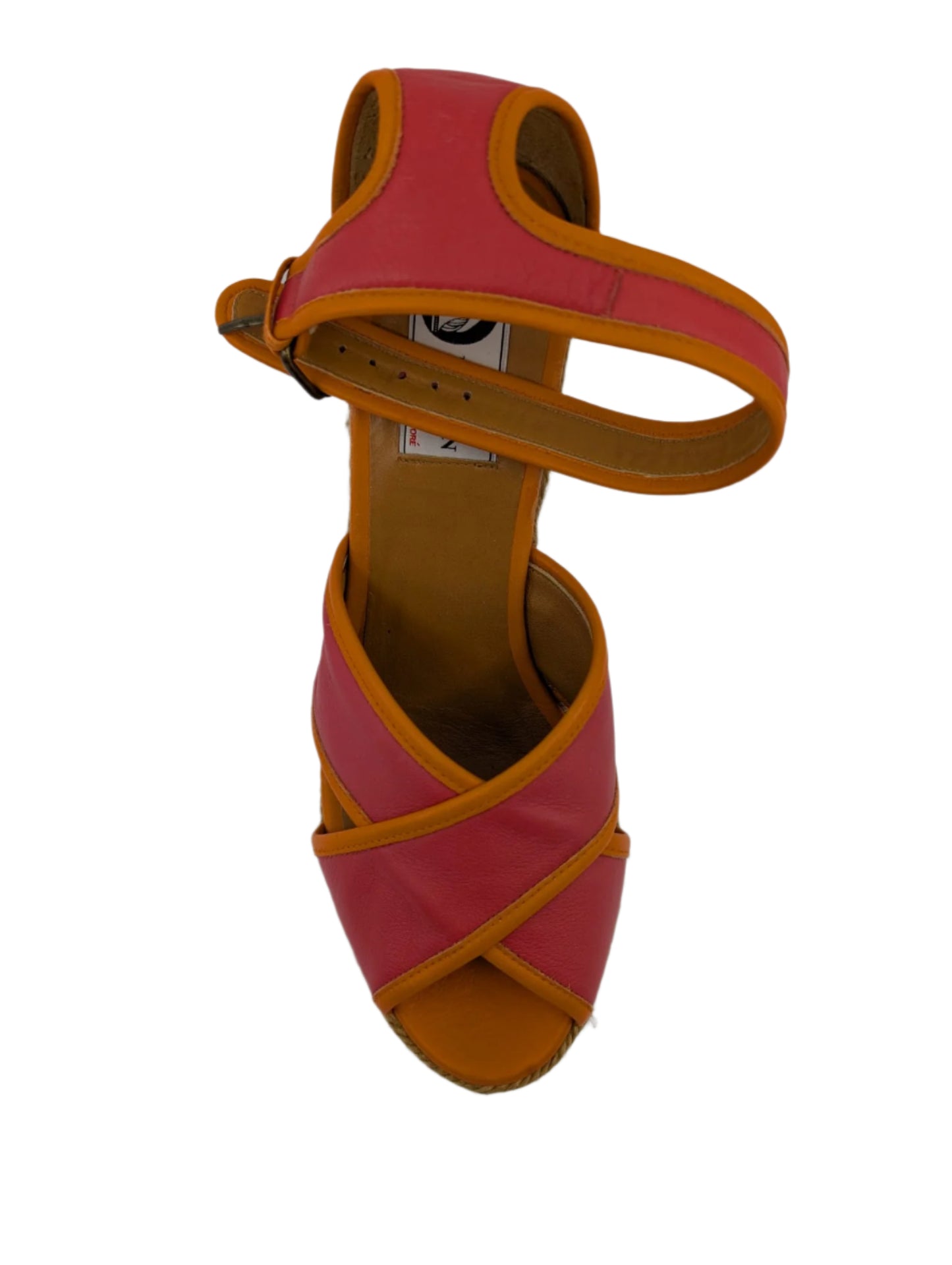 Lanvin Pink and Orange Leather Wedge Sandals