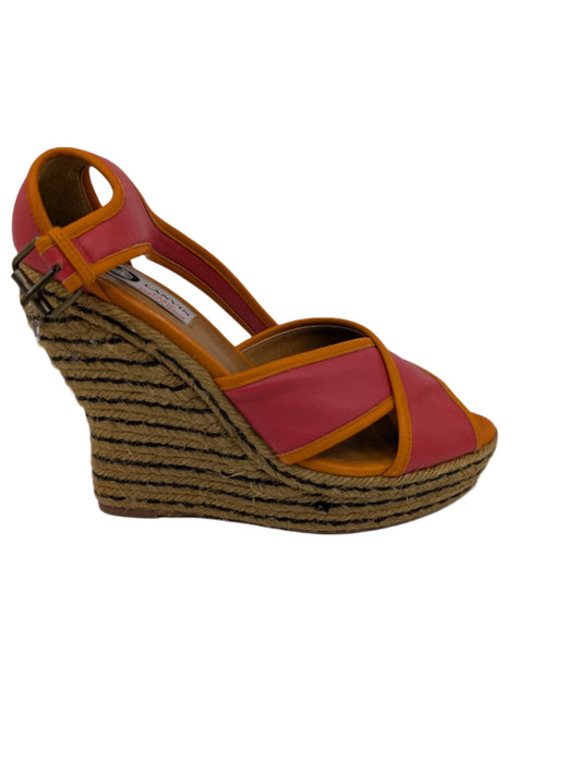 Lanvin Pink and Orange Leather Wedge Sandals