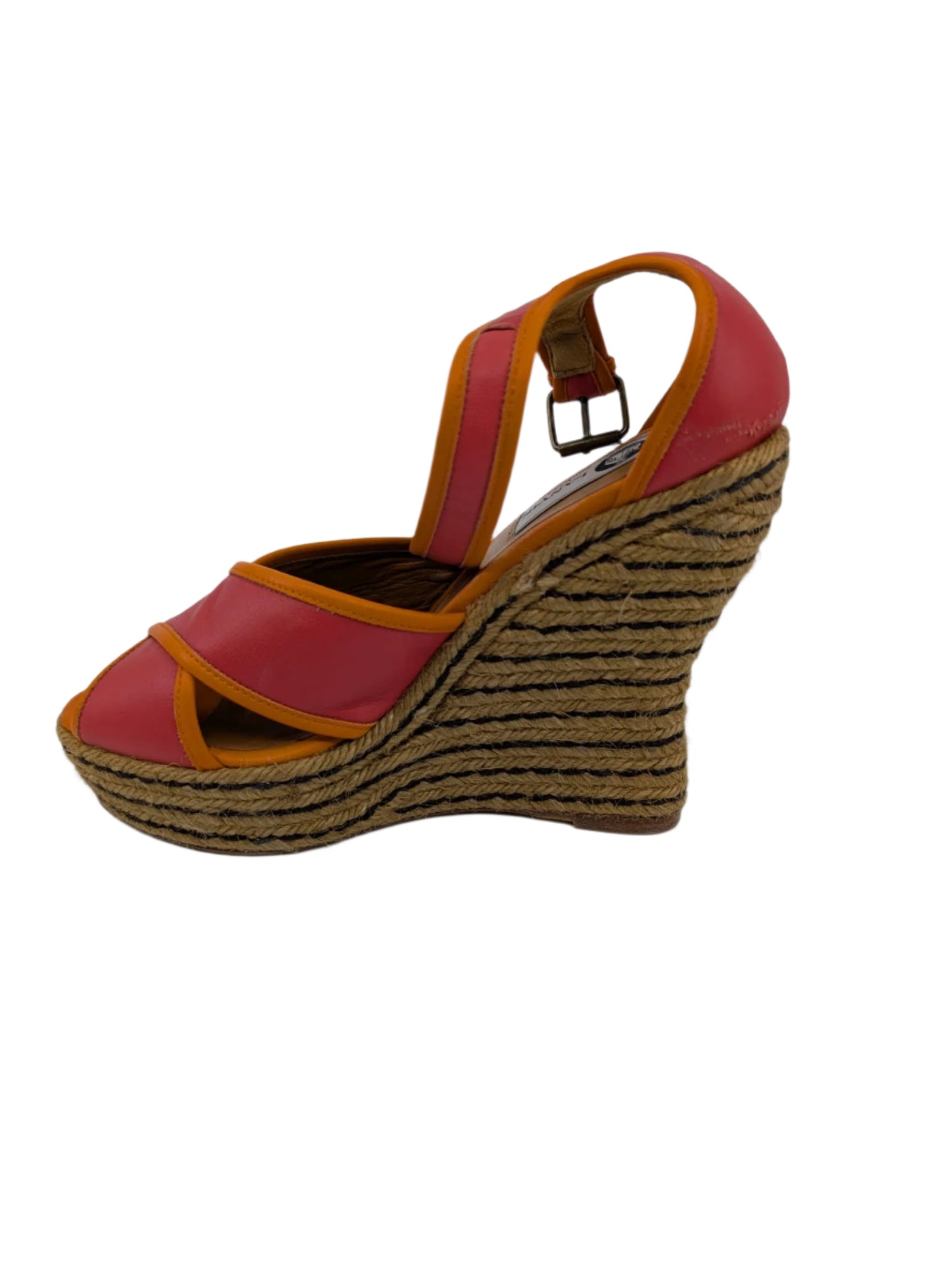 Lanvin Pink and Orange Leather Wedge Sandals