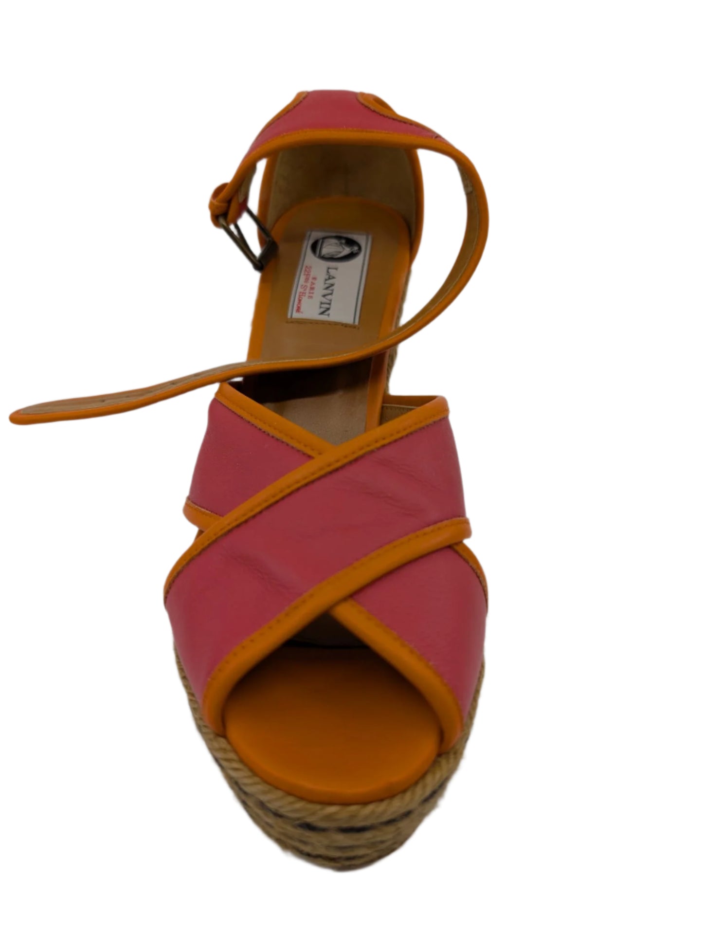 Lanvin Pink and Orange Leather Wedge Sandals